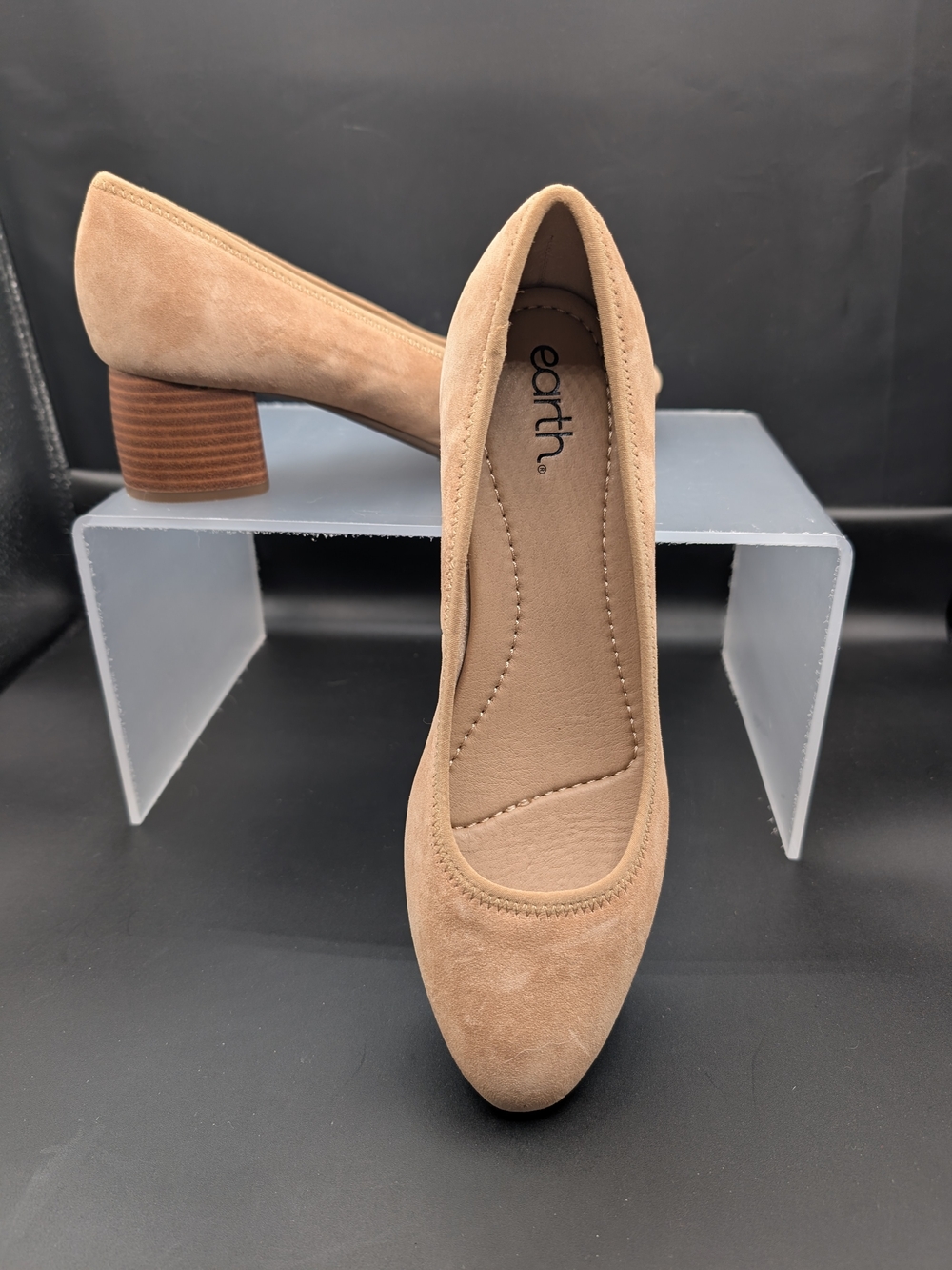 earth Suede Block Heel Pump in Taupe